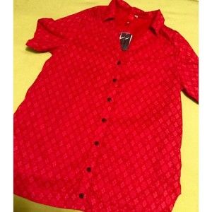 Miss Ashley Orange Red Blouse Top Shirt Button Up Large